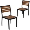 Flash Furniture Lark Outdoor Stackable Side Chair with Faux Teak Poly Slats, Set of 2 2-XU-DG-HW6036-GG